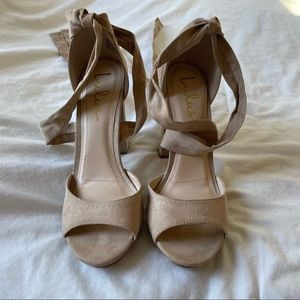 Lulu’s | Alta Light Nude Suede Lace-Up Heels Size 8.5